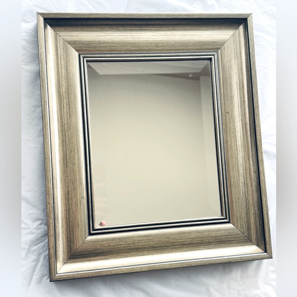 Vintage Minimalist Champagne Gold Silver Rectangular Wooden Wall Mirror